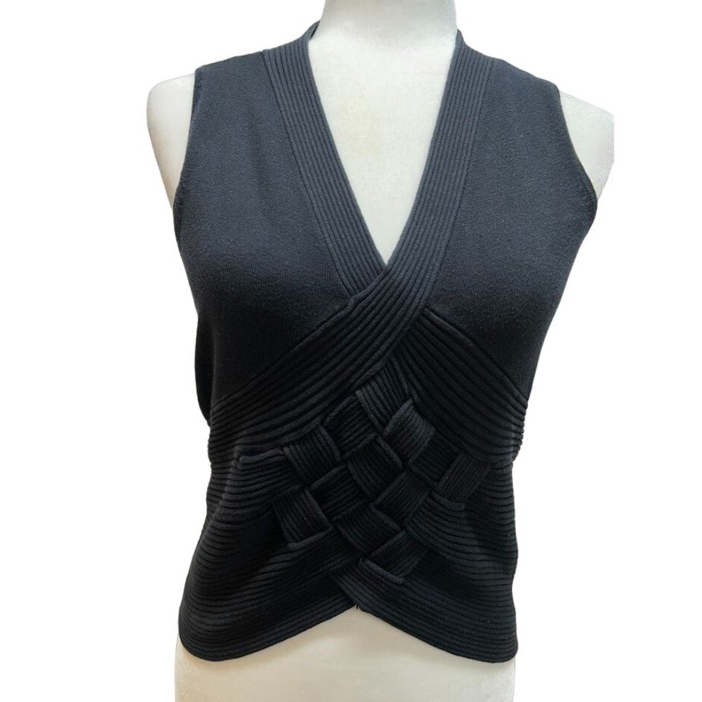 20X Twenty X Silk Blend Womens Large Pullover Black Lattice Weave Fitted Sweater